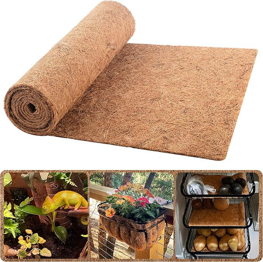 Coco Liner Roll, 16 x 160 Inch Coconut Fiber Liners for Planter Window Box Flower Basket, Natural Coco Coir Sheet Coco Mats for Animal Pet Pad, Reptile Carpet, Garden Decoration