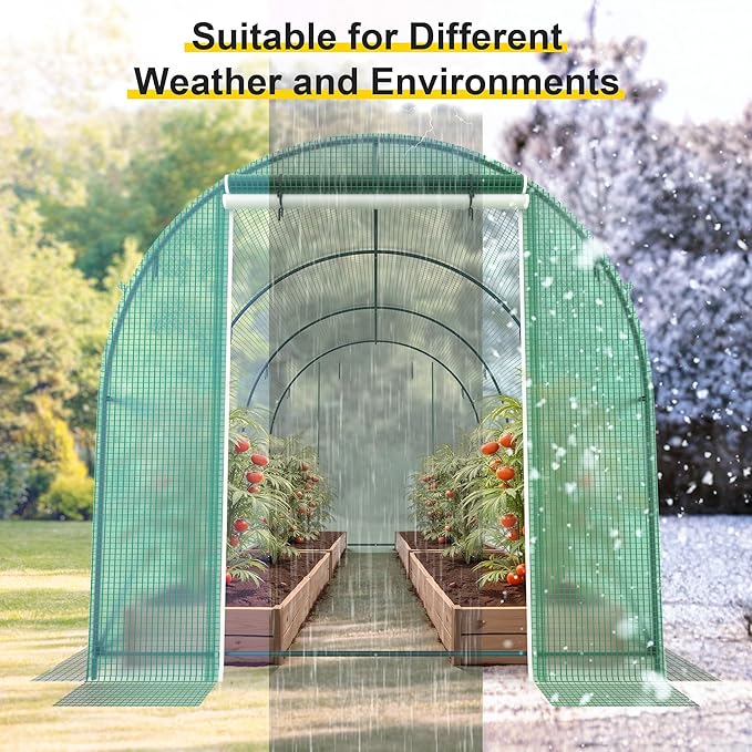 10x7x7 FT Walk-in Greenhouse for Outdoors for Winter Plant Protection,6-Ventilated Screen Window Portable Greenhouse W/ 2-Zipper Door,PE Cover & Heavy Duty Frame