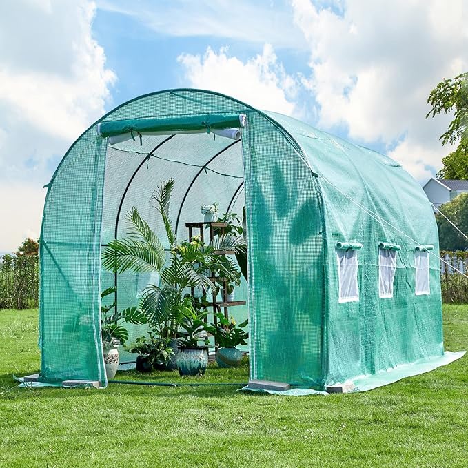 Walk-in Tunnel Greenhouse，Portable Plant Hot Housewith Dual Zippered Screen Doors & 6 Screen Windows Heavy Duty Plastic Plant Warm House with Reinforced Frame (12x7x7 FT)