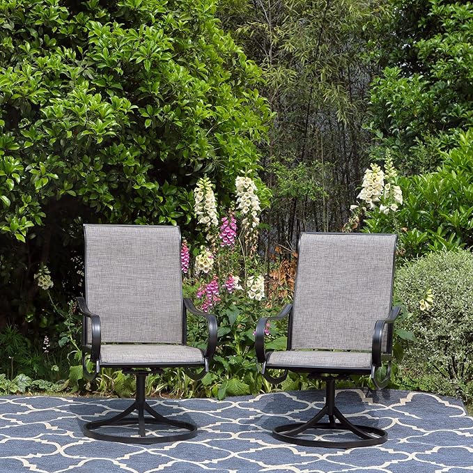 PHI VILLA 7 PCS Patio Dining Set, Rectangle Metal Table with 1.57" Umbrella Hole and 6 High Back Textilene Swivel Chairs, Suitable for All Weather