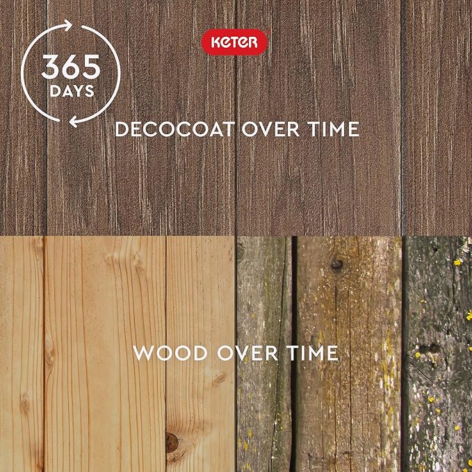 Keter Signature Everwood 30 Gallon Resin Outdoor Storage Box and Patio Furniture Side Table for Pool and Garden Accessories, Walnut