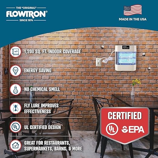 Flowtron Indoor Bug Zapper | Electric Fly & Insect Killer with 80W UV Light, Pheromone Lure Attractant, Shock Kill Grid & Reflector Panels | 1200 Sq Ft for Kitchen, Restaurant & Barn, UL Certified