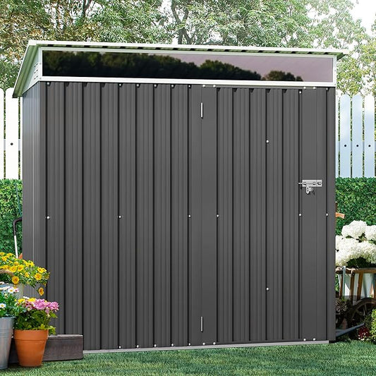 Shintenchi 6x4 FT Outdoor Storage Shed with Window, Outdoor Waterproof Storage Shed Metal Garden Shed with Lockable Single Door, Weather Resistant Tool Storage House Shed for Garden,Backyard,Gray