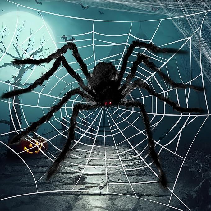 JOYIN 9 Ft Halloween Spider Outdoor Decorations, Giant Spider Scary Large Props, Halloween Lawn Porch Yard Garden Tree Decorations, Creepy Haunted House Party Supplies, and Indoor Outside Decor