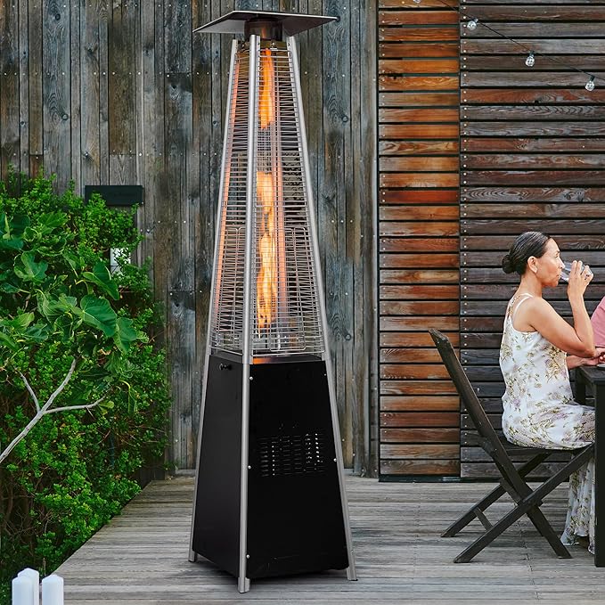 Pyramid Patio Heater,48,000 BTU Outdoor Propane Heater with Glass Tube, Propane Tall Tower Design with Wheels & One-Button Ignition for Backyard, Deck, and Commercial Use