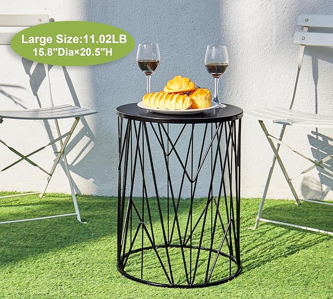 HFHOME Set of 3 Metal Side End Tables Nightstand, Nesting Round Coffee Table for Indoor Outdoor, Heavy Duty Metal Plant Stand Living Room Garden Stool - Black