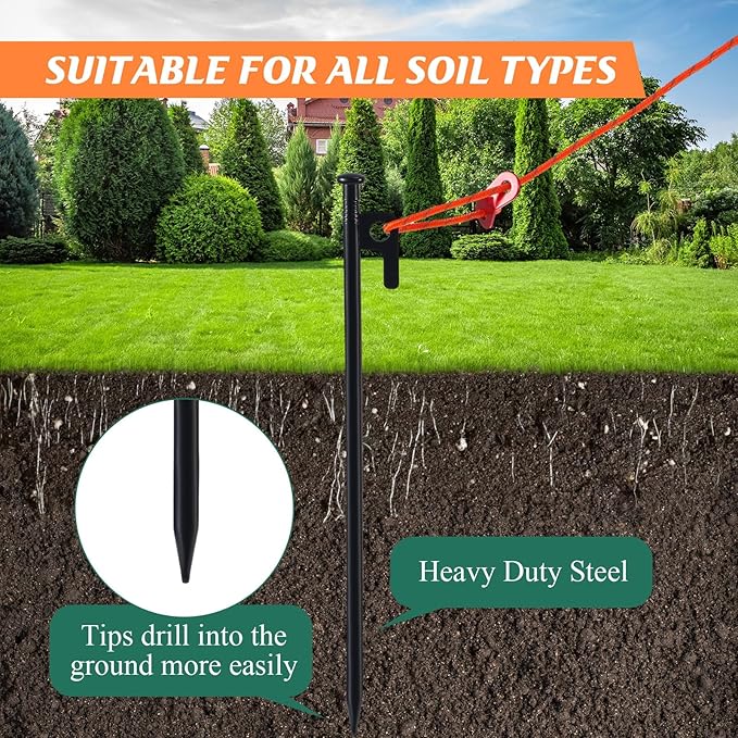 Sintuff 36 Pcs Heavy Duty Tree Stake Kits Stake and Support for Young Leaning Tree Anchor Straightening Kit, 15.8'' Support Straps, 11.8'' Steel Stakes, 13.12ft Rope(Orange, Black)