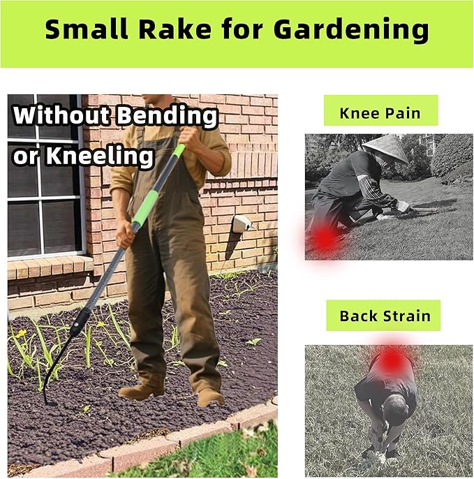 Weed Puller, Long Handle Crack Weeder Tool Hand Cultivator with Soft Foam Grip, Durable Curved Head Hook Weed Remover Tool Ideal for Weeding Digging Edging Planting Cultivating Scraping