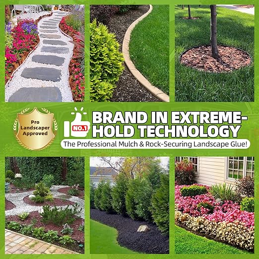 Mulch Glue 1.3 Gallon, Ultra-Stick Rock Glue for Landscaping, Gravel Binder Non-Toxic Rubber Mulch Lock Adhesive, Heavy Rain & Windproof for Gardens, Pea Gravel Stabilizer, Lasts up to 2 Year