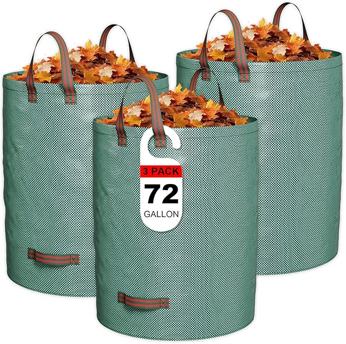 GreatBuddy 72 Gallon Reusable Yard Waste Bag,Heavy Duty,3 Pack Upright Lawn Bags with 4 Reinforced Handles for Garden Leaves and Waste Collection,Lightweight and Portable