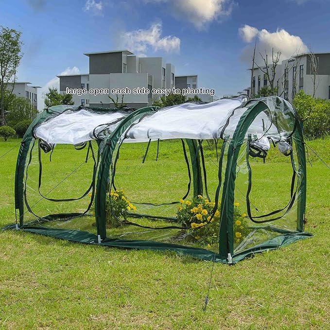 Poray Pop Up Tunnel Greenhouse Tent,Portable 78.8''Long Greenhouse Gardening Flower House ,Plant Sunshine Room with PVC Cover for Protecting Plant from Cold Frost & Birds Insects with Zipper up Mesh