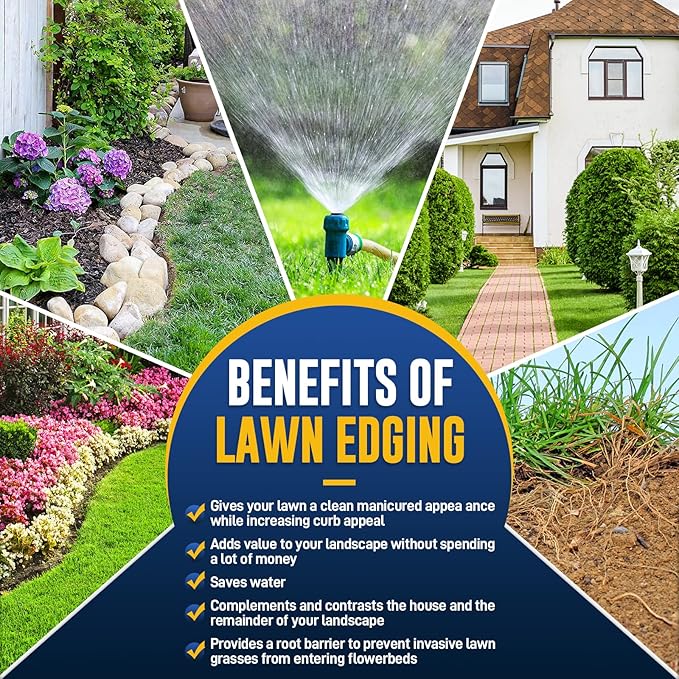 Hand Edger Lawn Tool, Sharp Half Moon Manual Grass Edger Tool with Soft T-Grip Handle for Garden, Yard, Sidewalk, Landscape, 38″