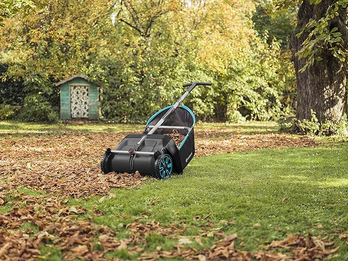 GARDENA (03565) Lawn and Leaf Collector, Durable and Easy to Manuever Push Lawn and Leaf Sweeper with Large Capacity 3.2 cu. ft. Mesh Collection Hopper Bag, 5 Year Warranty