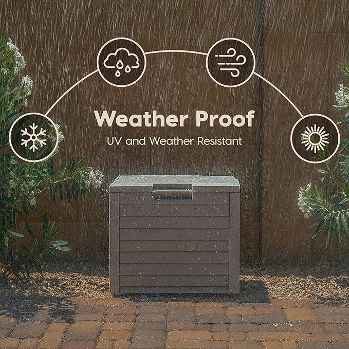 IRIS USA 35-Gallon Outdoor Deck Delivery Storage Box, Lockable & UV-Protected, Weather-Resistant Patio Storage for Cushions, Garden Tools & Packages, Waterproof Resin, Durable & Stylish Design - Beige