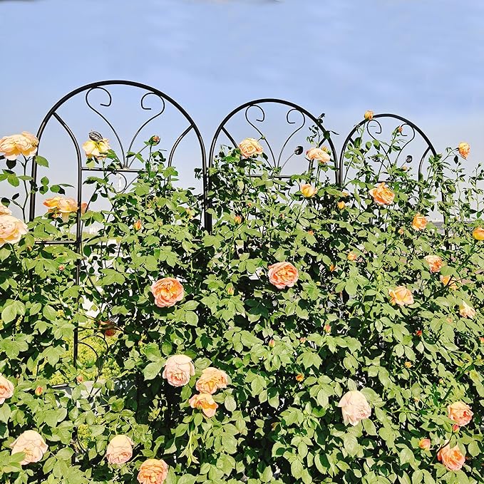 4 Pack Metal Garden Trellis for Climbing Plant Rose Stand, 86.7'' Tall Black Pattern Outdoor Flower Support Iron Garden Fence, Black