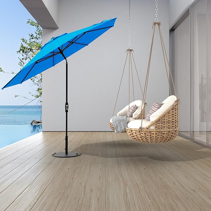 Midtown Umbrellas The Swilt 8 Feet Patio Umbrella in Terylast Cobalt (Blue) Polyester Fabric - Fiberglass Ribs, Auto-Tilt Aluminum Frame For Backyard, Deck, Garden, Pool - White Pole