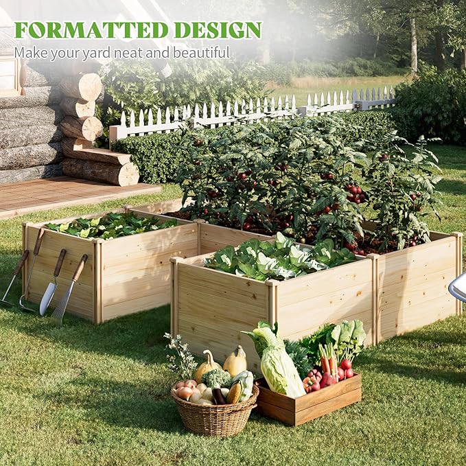 PaPaJet Wooden Raised Garden Bed, Large Deep Planter Box for Outdoor Gardening, Vegetables, Flowers, and Herbs, 7.5×6.0×1.6FT