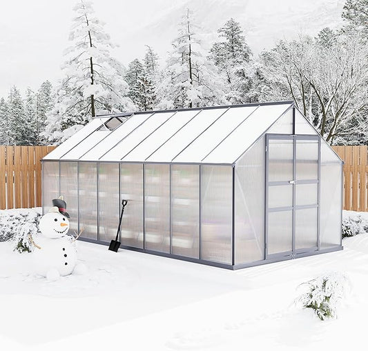 8×16FT Polycarbonate Greenhouse for Outdoors, Large Walk in Green House Kit and Winter Garden Planting, Enhanced Aluminum Green Houses for Outside to Protect Vegetables or Plants