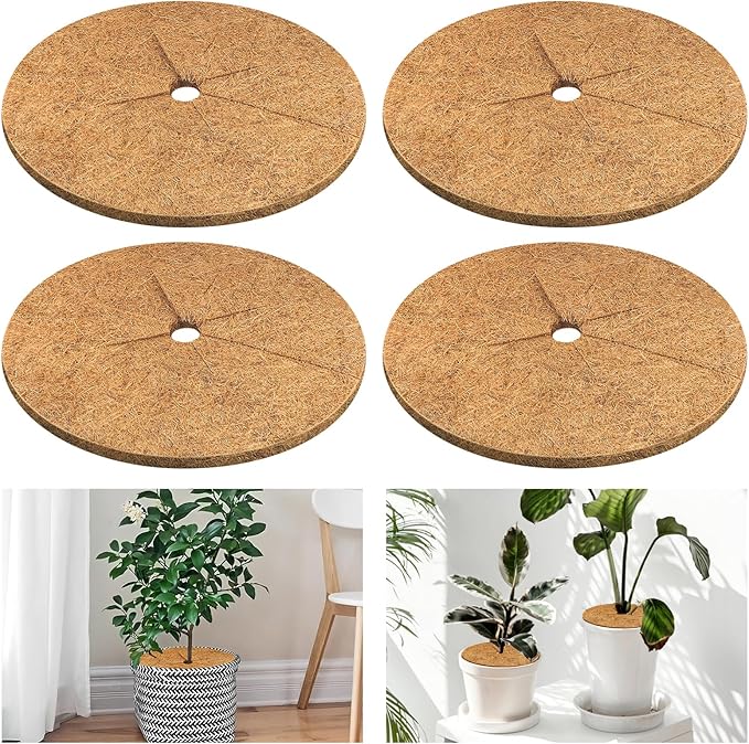 Legigo 4pcs Coconut Fiber Mulch Ring Tree Plant Protector Mat, 11.8 Inch Natural Coco Coir Tree Protection Ring Plant Pot Soil Cover, Tree Rings Disc Plant Cover for Indoor Outdoor Plants, Landscaping