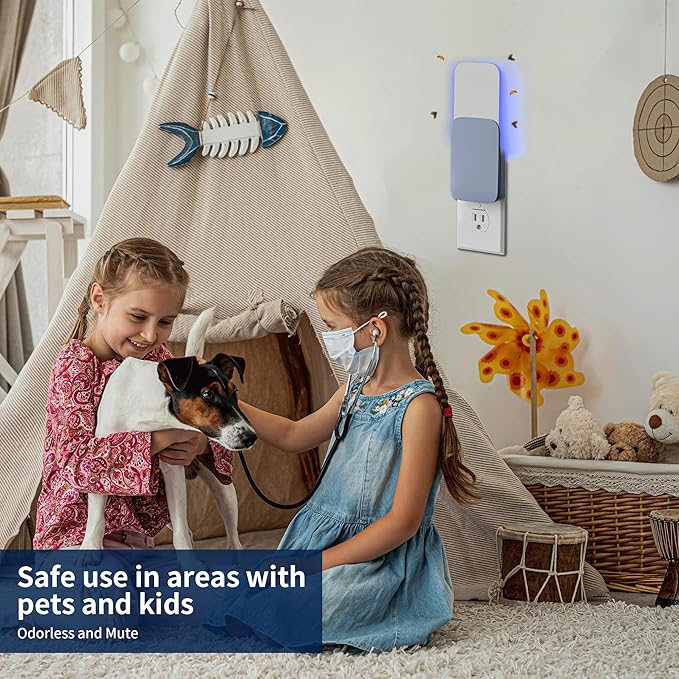 Mosalogic Fly Insect Trap Plug-in Fruit Flies Killer Gnat Trapper Moth Catcher Fly Trapper UV Attractant Catcher for 400 Sq Ft of Protection Sky Blue-1PACK