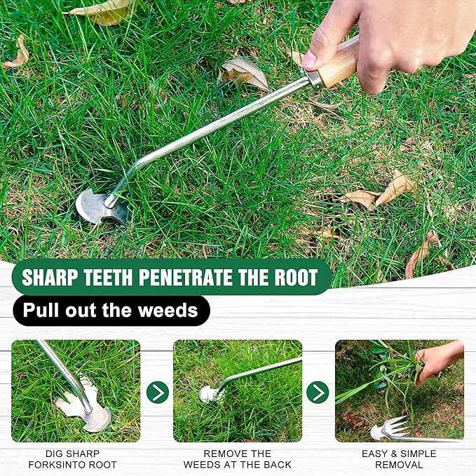 Hand Weeder Tool, Stainless Steel 2 Pcs Weeder Tool for Garden and Farm,Weeding Tool for Gardening,Garden Weeder, Weed Pulling Tool, Weed Puller Tool
