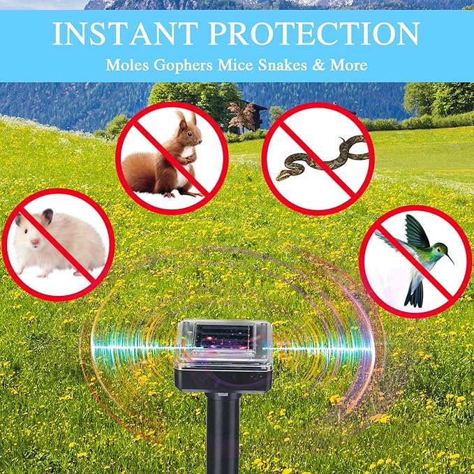 6 Pcs Mole Repellent for Lawns Solar Powered Mole Repeller Ultrasonic Gopher Repellent Waterproof Outdoor Snake Stakes Spikes for Yard Garden Gophers Groundhogs Voles Rodent (Large)