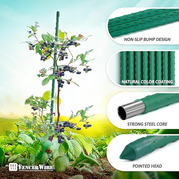 Fencer Wire 25 Pack of 6ft / 72 Inch Durable Metal Plant Supports Garden Stakes, Plant Stakes, Garden Poles for Outdoor & Indoor, Plant Support and Sticks for Tomato, Potted Plants, Beans, Cucumbers