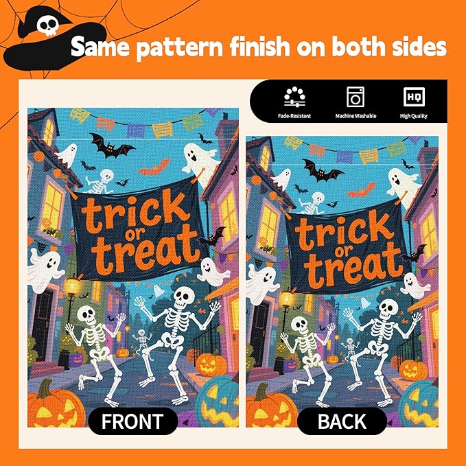 Halloween Garden Flag 12x18 Inch Double Sided, Outdoor Burlap Yard Decor for Porch, Patio, Holiday Decorations, Green2