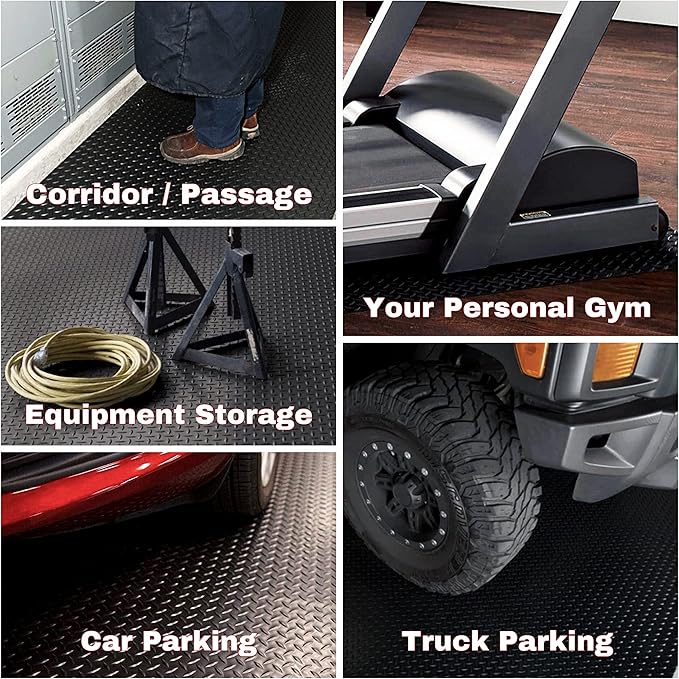 SEAL 4 x 8 Ft Premium Garage Floor Mat, Solid 2.8mm Thickened Black Commercial Grade Heavy Duty Parking Mat for Garage Floor, Golf Cart, Water/Stain Resistant Floor Runner (Embossed Diamond Plate)