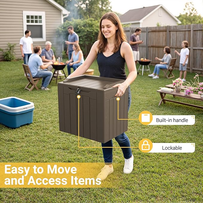 Greesum 31 Gallon Resin Deck Box Large Outdoor Storage for Patio Furniture, Garden Tools, Pool Supplies, Weatherproof and UV Resistant, Lockable, Dark Brown