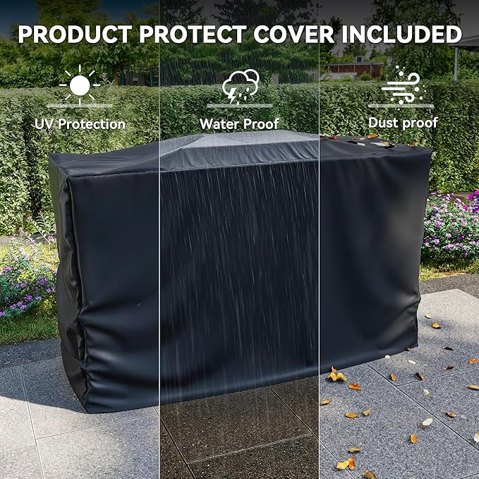 63" Outdoor Propane Fireplace with Built-in Tank Design, 50,000 BTU Outdoor Gas Fire Pit with CSA Certified, Dust Cover, Smokeless Ceramic Wood, Adjustable Flame for Patio, Garden, Deck