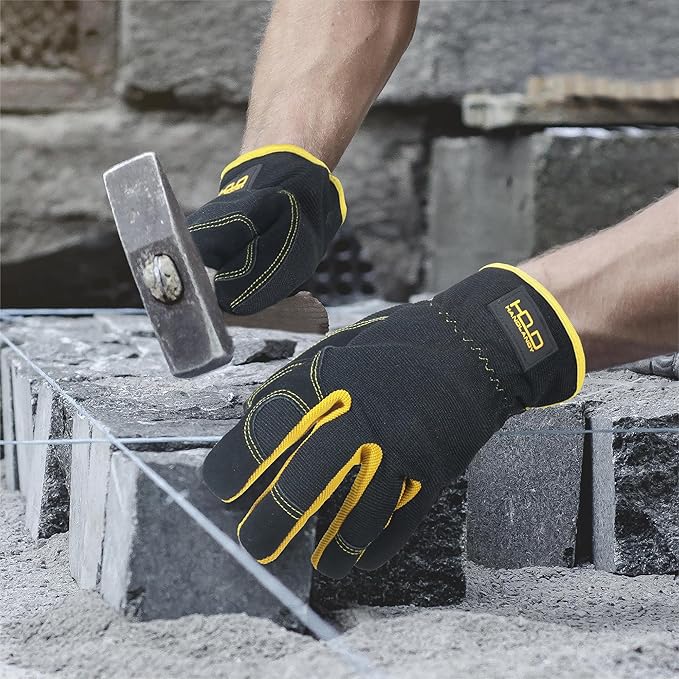 HANDLANDY Men Leather Gardening Gloves, Utility Work Gloves for Mechanics, Construction, Driver