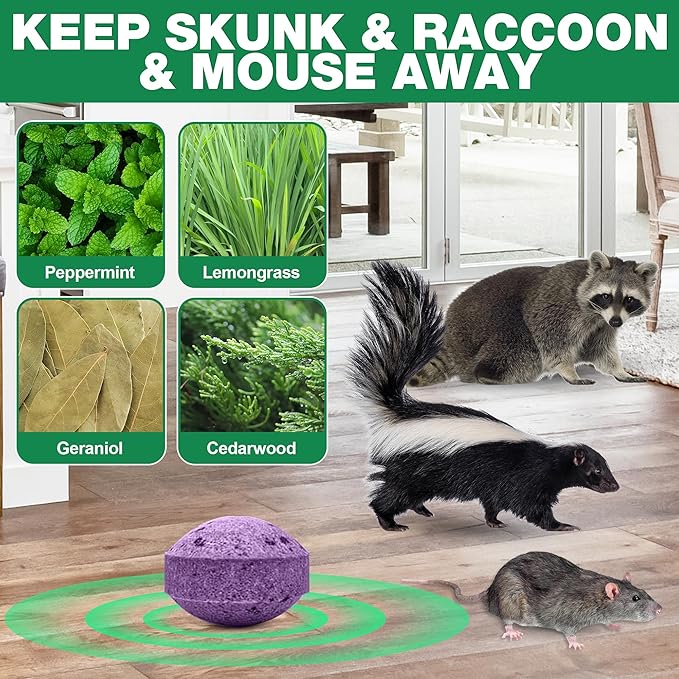 24 Pcs Skunk & Mouse Repellent Outdoor, Natural Peppermint Rodent Deterrent for Mouse, Mice, Skunk, Raccoon, Keep Skunk Away from House, Motor Campers, Attic, Humans & Pets Safe