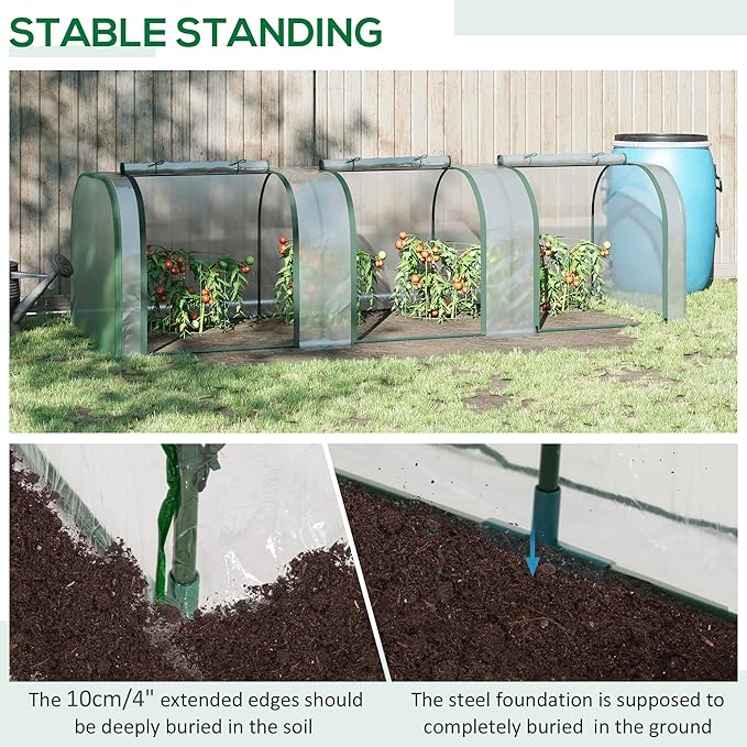 Outsunny 10' x 3' x 2.5' Mini Greenhouse, Portable Tunnel Green House with Roll-Up Zippered Doors, UV Waterproof Cover, Steel Frame, Clear