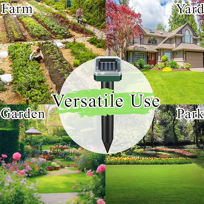 Mole Repellent Solar Powered 10 Pack Snake Repellent for Yard Outdoor, Waterproof Sonic Spikes Stakes for Lawns, Get Rid of Groundhog Chipmunk Chaser Vole Repellent, Effective for Lawns, Garden, Farm