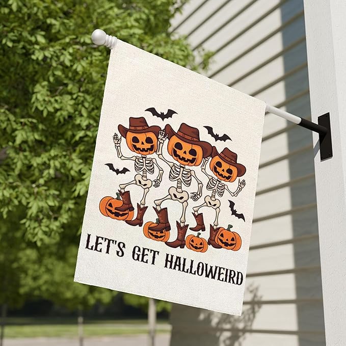 Let's Get Halloweiro Halloween Garden Flag for Outside, 12x18 Inch Double Sided Halloween Pumpkin Yard Flag, Farmhouse Small Yard Flags for Outdoor Decorations, Holiday Decor Gifts-A10