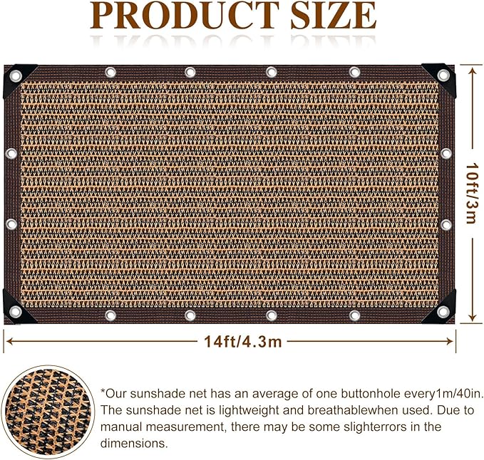 Shade Cloth,80% Sunblock Net with Metal Grommets and Reinforced Edges,Garden Sun Shade Netting,Used in Courtyards,Balconies,Carports,Greenhouse, Plants Growing,Chicken Coop Patios etc.10x14FT