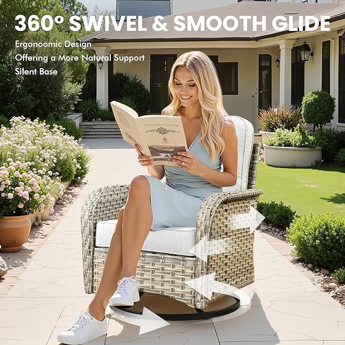 Outdoor Sectional Patio Furniture Set with Swivel Rocking Chairs and Glowing Table,8 Pieces Wicker Conversation Sets L Shaped Couch Out Door Sofa Outside Furniture for Garden Deck Yard Porch,Grey