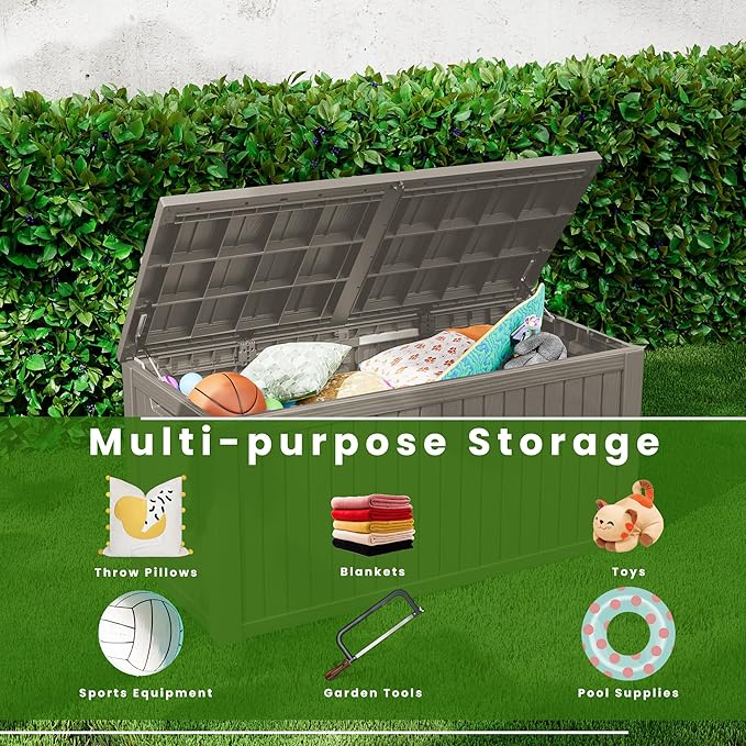 200GAL Brown Industrial - Grade Outdoor Deck Box with Lock Hole - Waterproof, SGS - Certified UV Protection, Built for Commercial Patio and Event Supply Storage, Quick Assembly