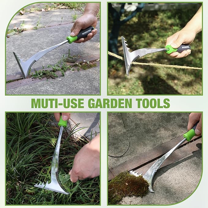 WORKPRO Crack Weeder, 12.5" Stainless Steel Crevice Weeding Tool with Soft Handle, L-Shaped Side-Walk Weed Removal Scraper, for Garden Lawn Yard Patio Terrace Paving Garden Hand Tool