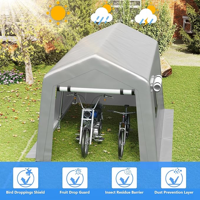 8x10 ft Carport Heavy Duty Tent with Roll-up Windows, Portable Garage with Galvanized Steel Tubes, Car Canopy All-Season Tarp for Car Boat Truck Motorcycle