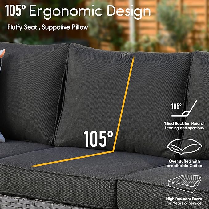 HOOOWOOO 10 Piece Patio Sectional Furniture Set with Swivel Rocking Chairs,Modern Wicker Outdoor Conversation Sofa Sets,Weather Resistant Modular L Shaped Outside Couch Set(Black)