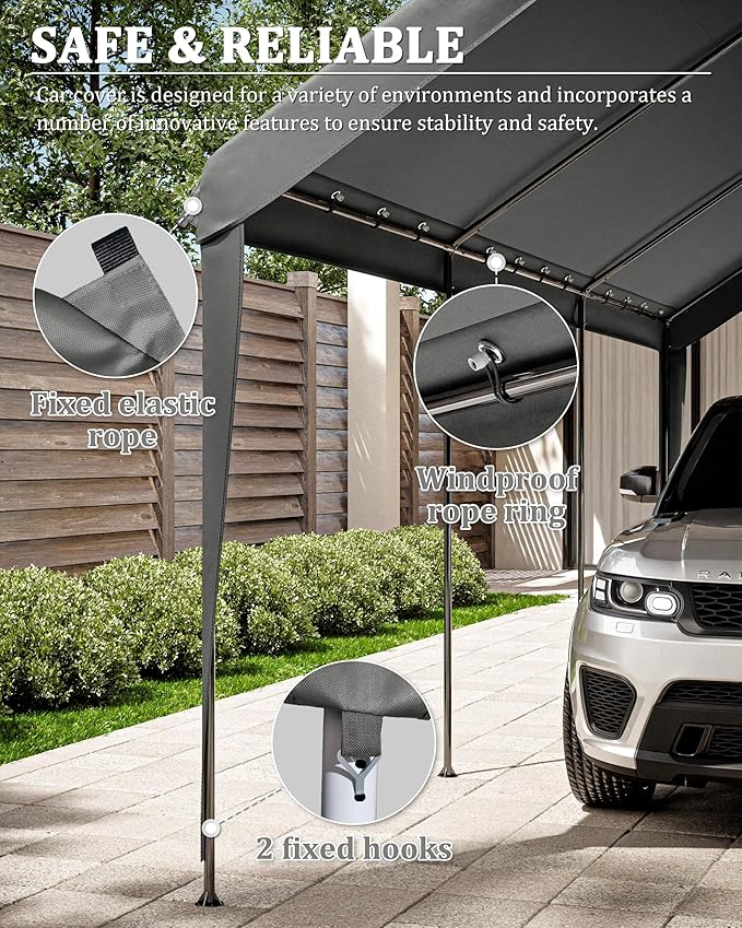 Carport Canopy Replacement Cover 12x20 Heavy Duty Outdoor Portable Car Canopy Oxford Waterproof UV & Tear Resistant Garage Canopy with Ball Bungees (Frame is Not Included)