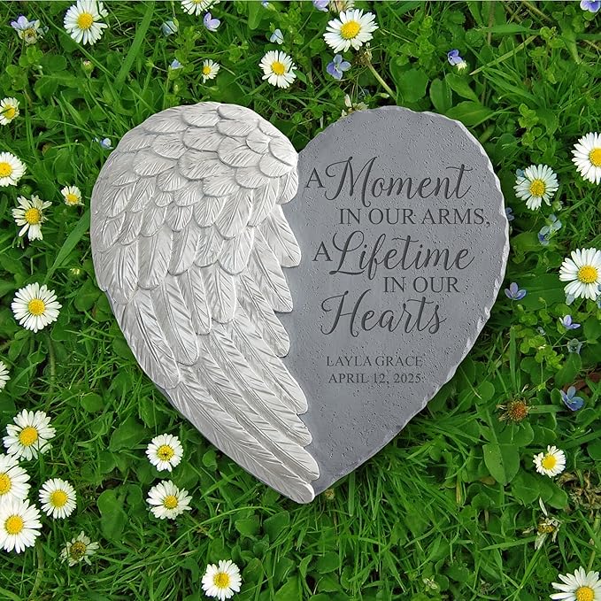 Let's Make Memories Personalized Memorial Garden Stone - Sympathy - Loss of Loved One - Condolences - Indoor/Outdoor - Durable Resin - 3D Iridescent Wing - A Moment in Time