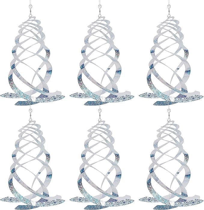 Hausse 6 Pack Bird Repellent Spiral Reflectors Silver Mylar Spinner, Hanging Reflective Bird Deterrent Device, Garden Decorative Scare Birds Away, Like Woodpeckers, Pigeons and Geese
