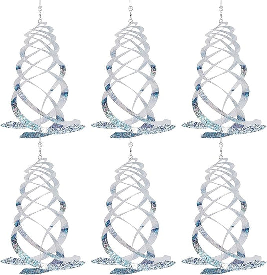 Hausse 6 Pack Bird Repellent Spiral Reflectors Silver Mylar Spinner, Hanging Reflective Bird Deterrent Device, Garden Decorative Scare Birds Away, Like Woodpeckers, Pigeons and Geese