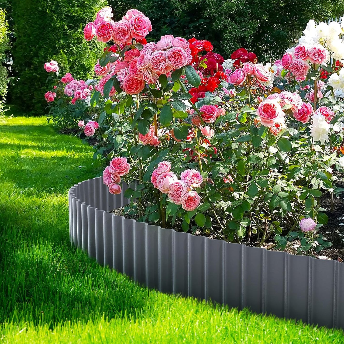 LAVEVE Corrugated Metal Garden Edging 10" x 20Ft, Landscape Edging Border for Lawn, Flower Bed, Garden Fence, Paver Edging (Dark Gray)