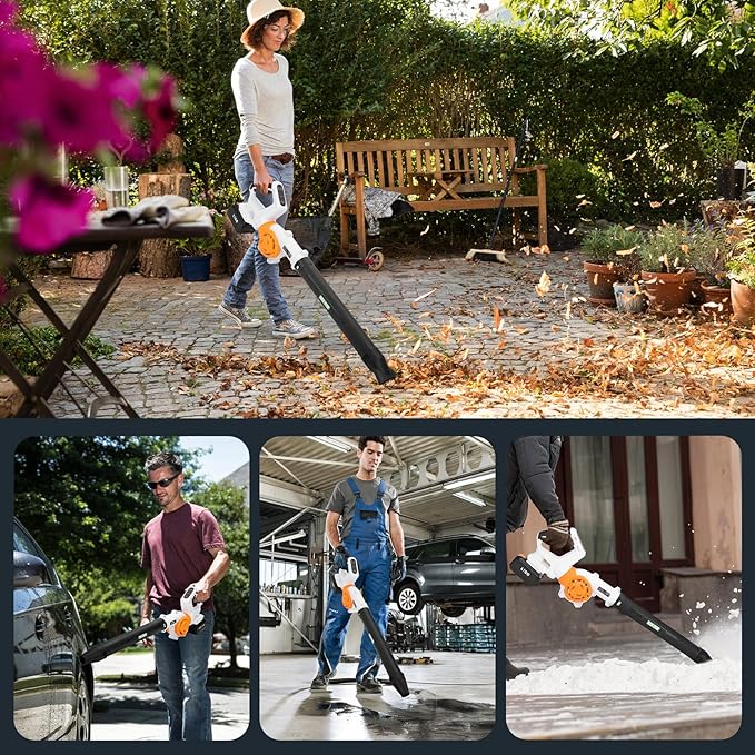 LIGO 20V Cordless Leaf Blower with 4.0Ah Battery, High-Speed Dual Fan, 3-Speed Memory & 180° Handle, 4 Nozzles with Extension Tube for Lawn, Workshop, Desktop
