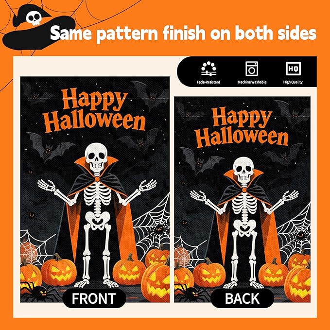Halloween Garden Flag 12x18 Inch Double Sided, Outdoor Burlap Yard Decor for Porch, Patio, Holiday Decorations, Black3