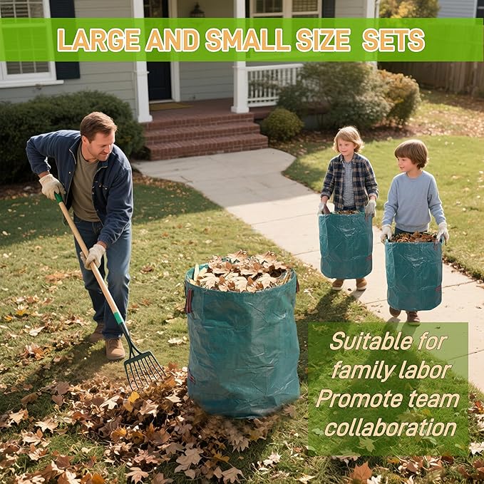 2x72Gallons+1x34Gallons (Free Gloves) Leaf Garden Bags,Reusable Heavy Duty Yard Waste Bag Set,Standable Design and Reinforced 4 Handles for Garden,Lawn,Leaf,Grass,Debris,Camping